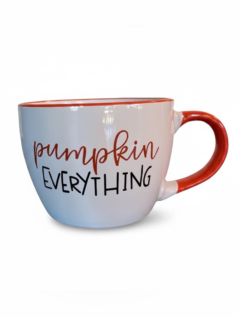 “Pumpkin Everything” Fall Coffee Mug — Orange & White Ceramic